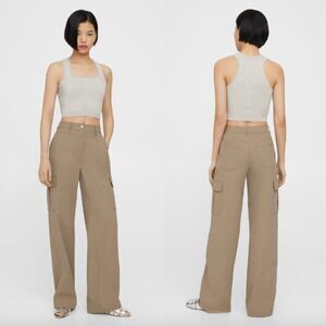 NWT Theory Bark tan nude neutral Neoteric Twill wide leg cotton Cargo Pants